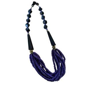 Purple Wood and Horn Beaded Necklace